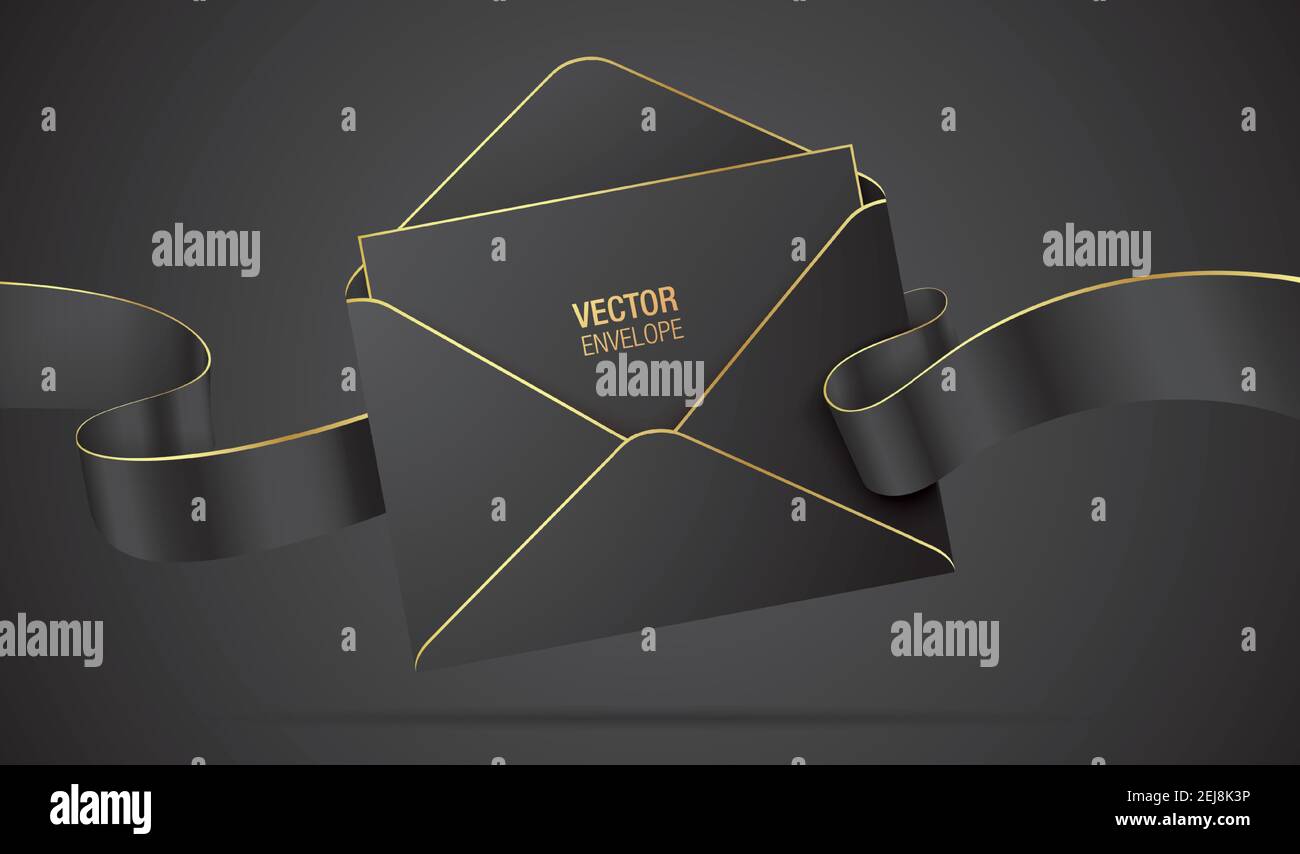 Vector envelope mockup. Black elegant envelope with golden details