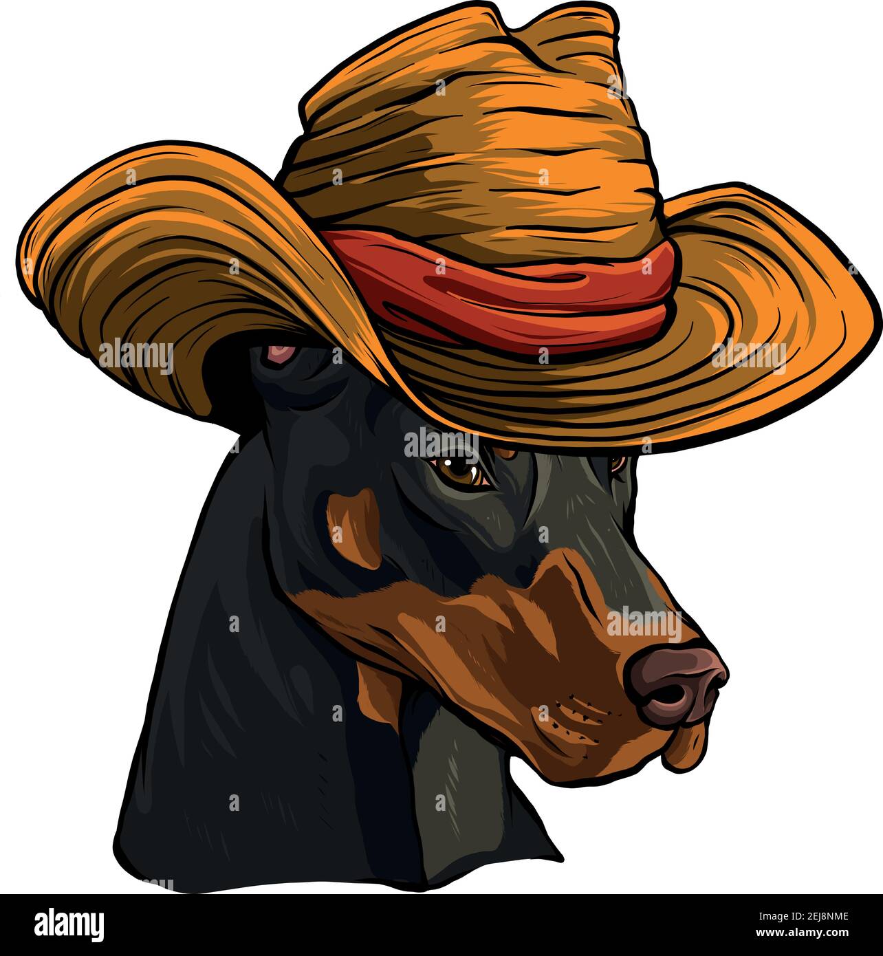 Dobermann dog face with hat vector illustration Stock Vector
