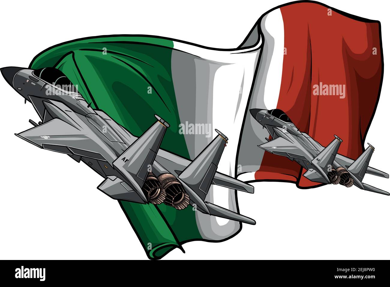 Military fighter jets with italian flag vector Stock Vector