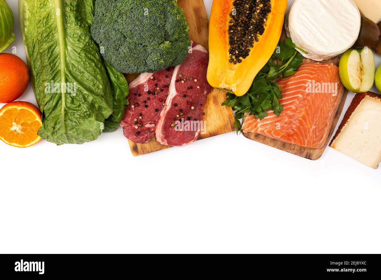 Vitamin A in food isolated on white background Stock Photo