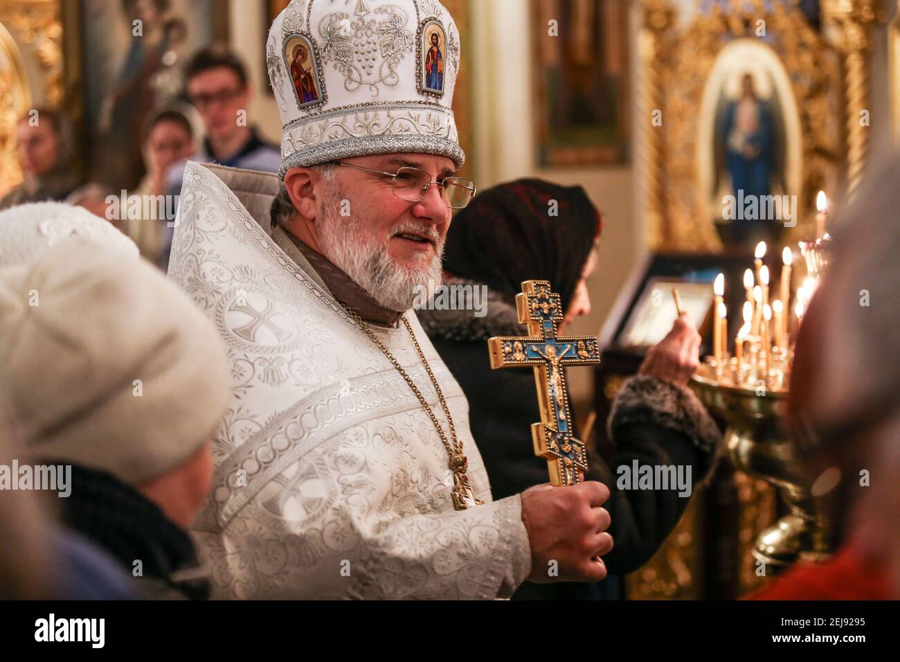 A priest at the Church of Nativity of the Blessed Virgin Mary during