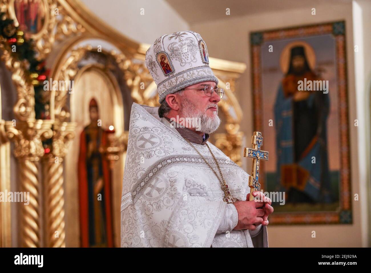 A priest at the Church of Nativity of the Blessed Virgin Mary during