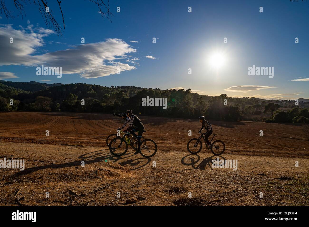 Mountainbiking in Sant Cugat del Valles, Parc rural de Torra Negra. Stock Photo