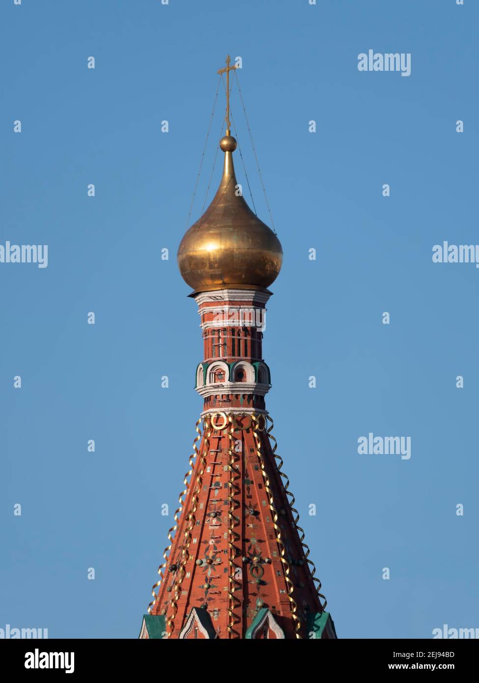 Golden dome with orthodox cross close-up on a blue sky background Stock ...