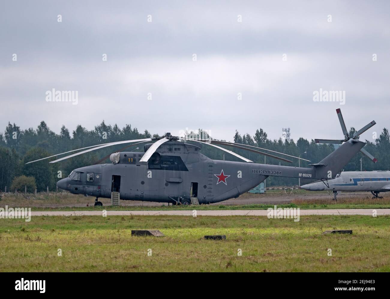 August 29, 2020. Kubinka, Moscow region. Russian Air Force helicopter Mil Mi-26 during demonstration flights at the Kubinka airbase. Stock Photo