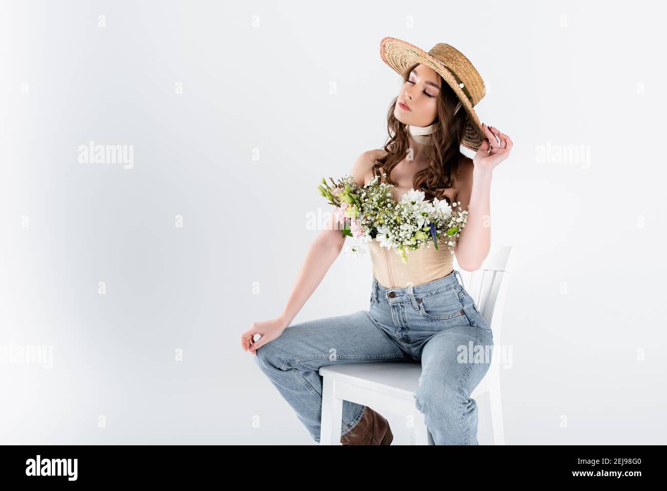 One woman sitting chair eyes closed hi-res stock photography and images ...