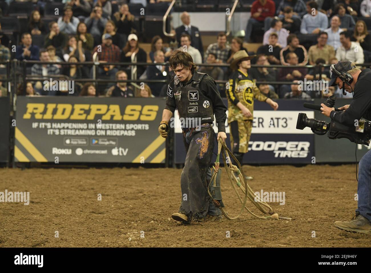 Dylan Smith walks away from the wreck during the Professional Bull ...