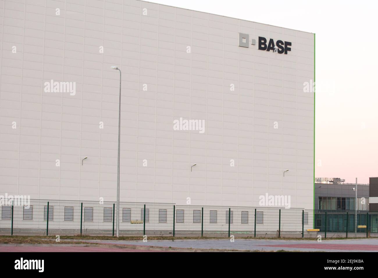 BASF logo seen on the main building of the BASF catalyst production