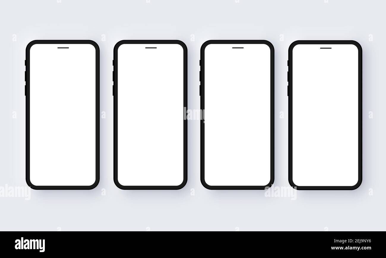 Realistic Mobile Phone Neomorphism Template Mockup Vector. Black 3D Front Design Stock Vector