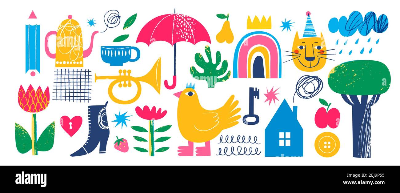 Abstract modern art design with hand drawn doodle elements. Stock Vector