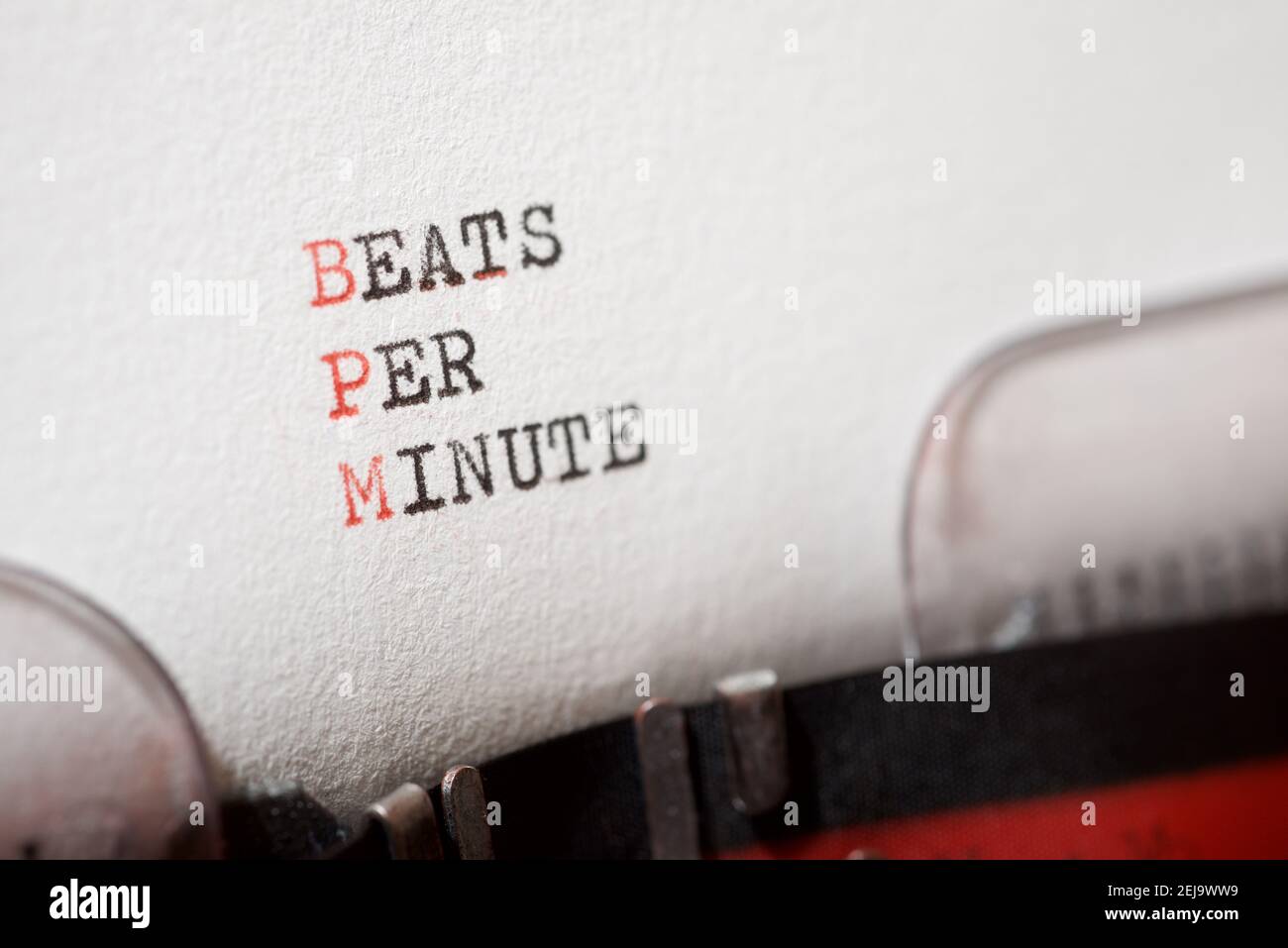 Beats per minute phrase written with a typewriter. Stock Photo