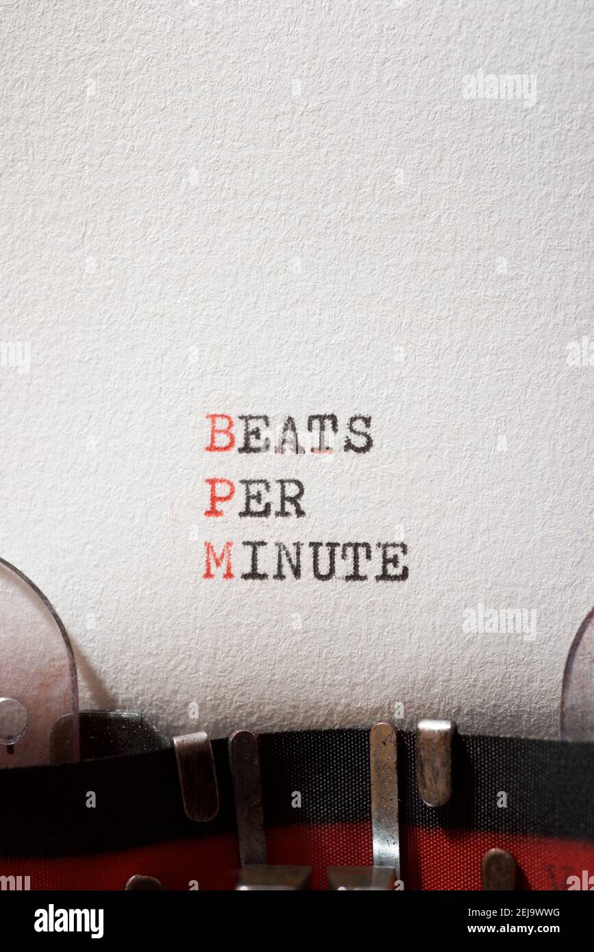 Beats per minute phrase written with a typewriter. Stock Photo