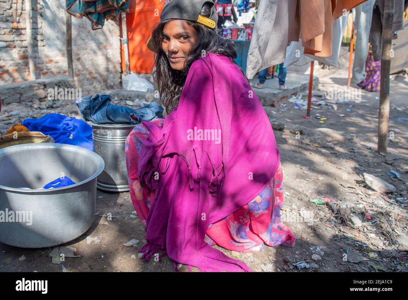 Rajasthan. India. 07-02-2018. Young woman preparing lunch at their rural community. Female adolescent need to work to raise income for family. Stock Photo