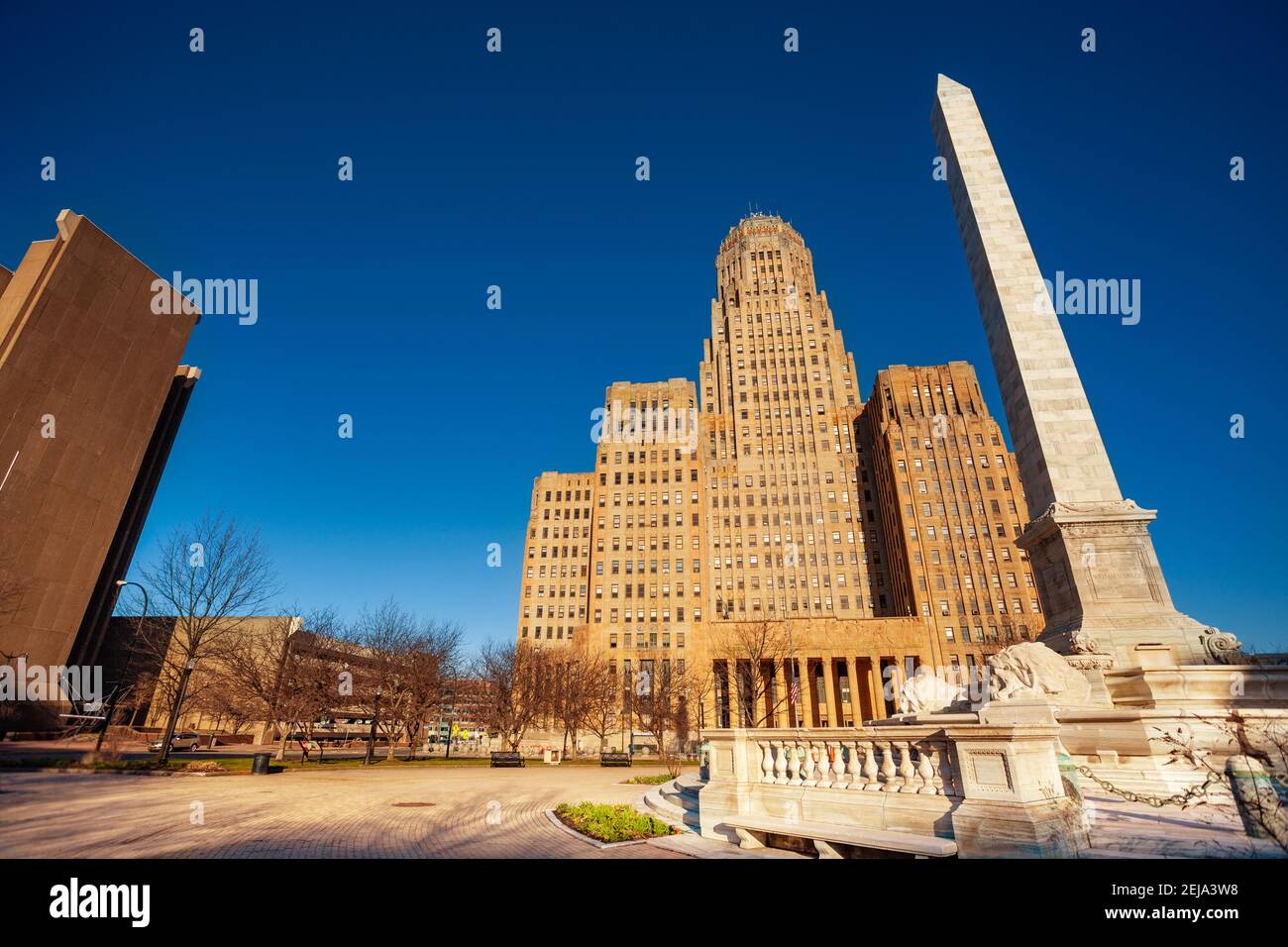 Niagara Square with McKinley Monument over Buffalo city hall building on New York, USA Stock Photo