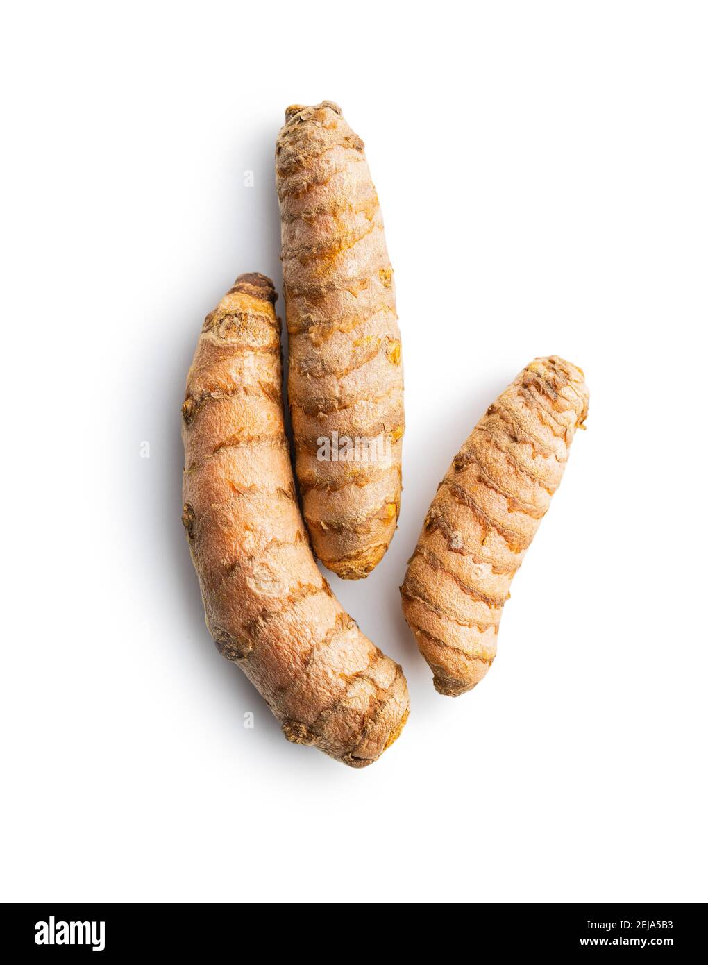 Indian turmeric root. Turmeric spice. Yellow turmeric isolated on white