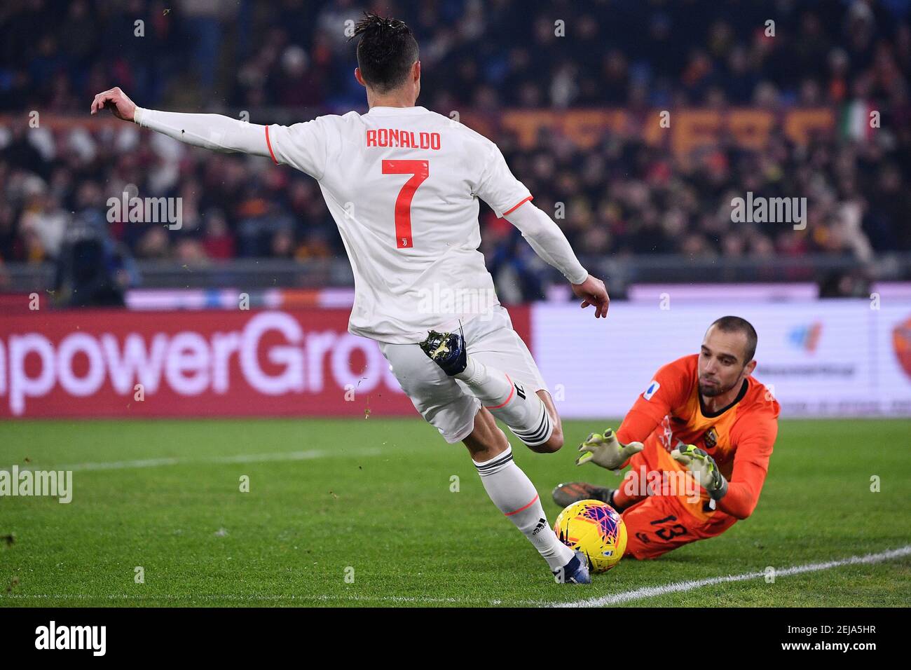 Cristiano Ronaldo of Juventus and Pau Lopez of Roma during the match Roma v  Juventus, of Serie A, date 19. 2019-2020 season. Olímpico de Roma Stadium.  Roma, Italia, 12 Jan 2020. (Photo