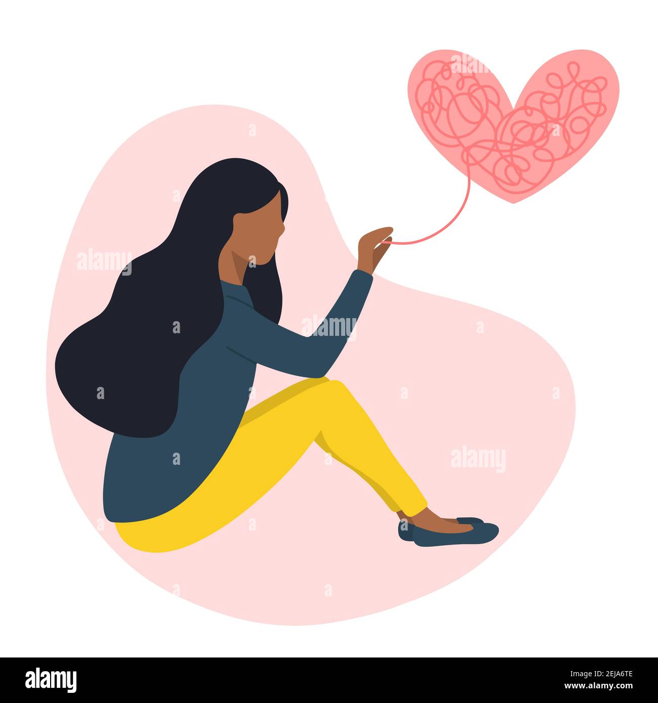 Black woman with psychological problems flat vector illustration isolated on white background. Stock Vector