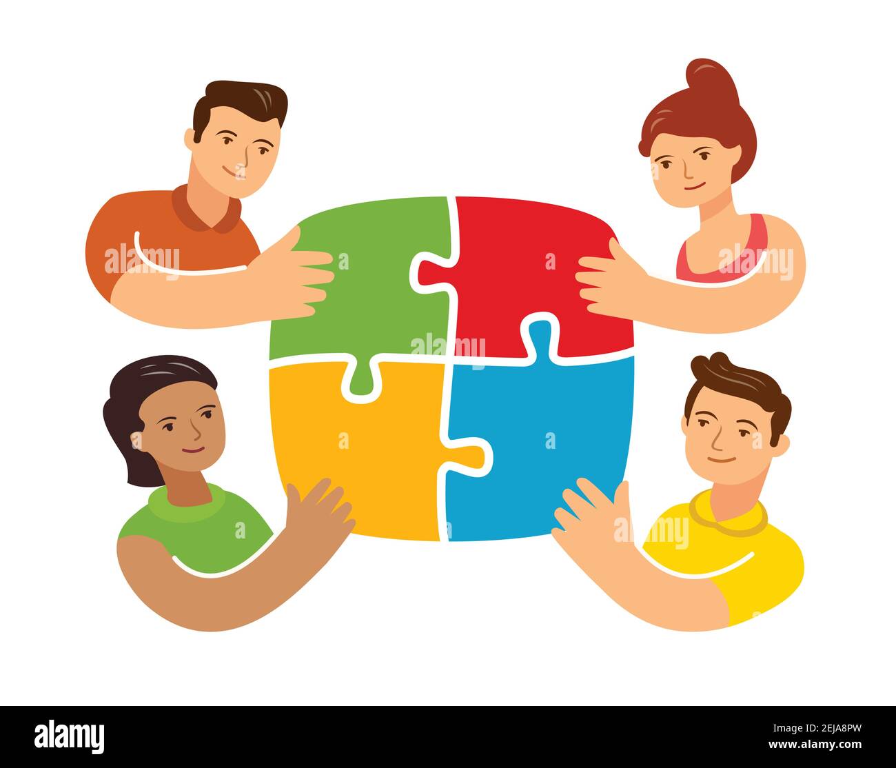 Teamwork concept with puzzle. Business concept. Cartoon vector illustration Stock Vector