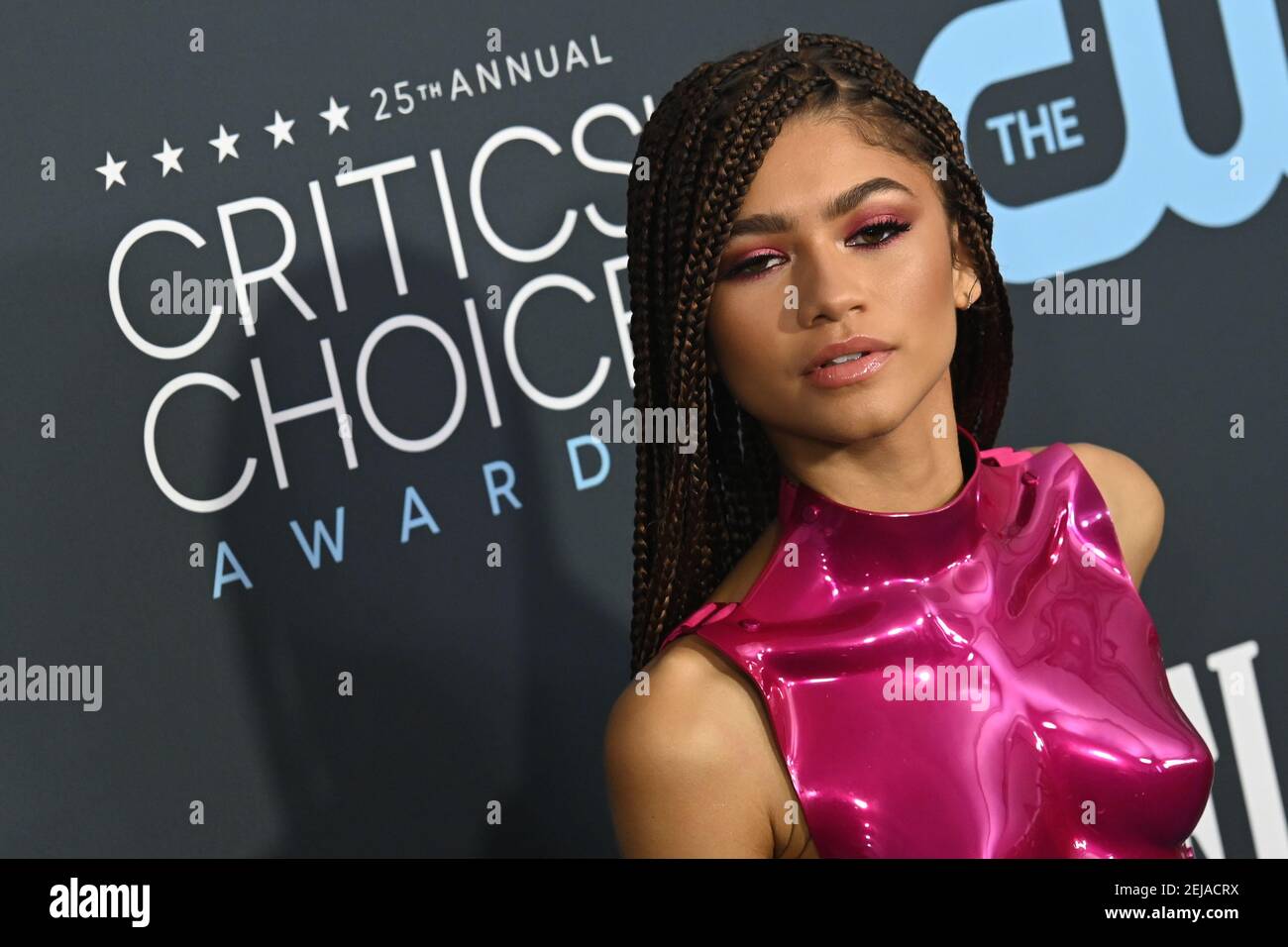 Zendaya arrives to the 2020 Critics Choice Awards, held at Barker