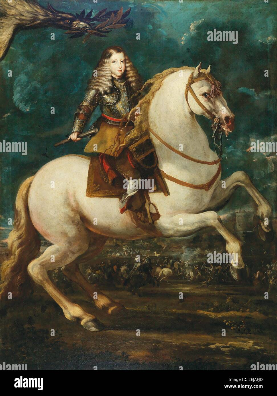 Equestrian Portrait of Charles II of Spain. Museum: PRIVATE COLLECTION. Author: SEBASTIAN DE HERRERA BARNUEVO. Stock Photo