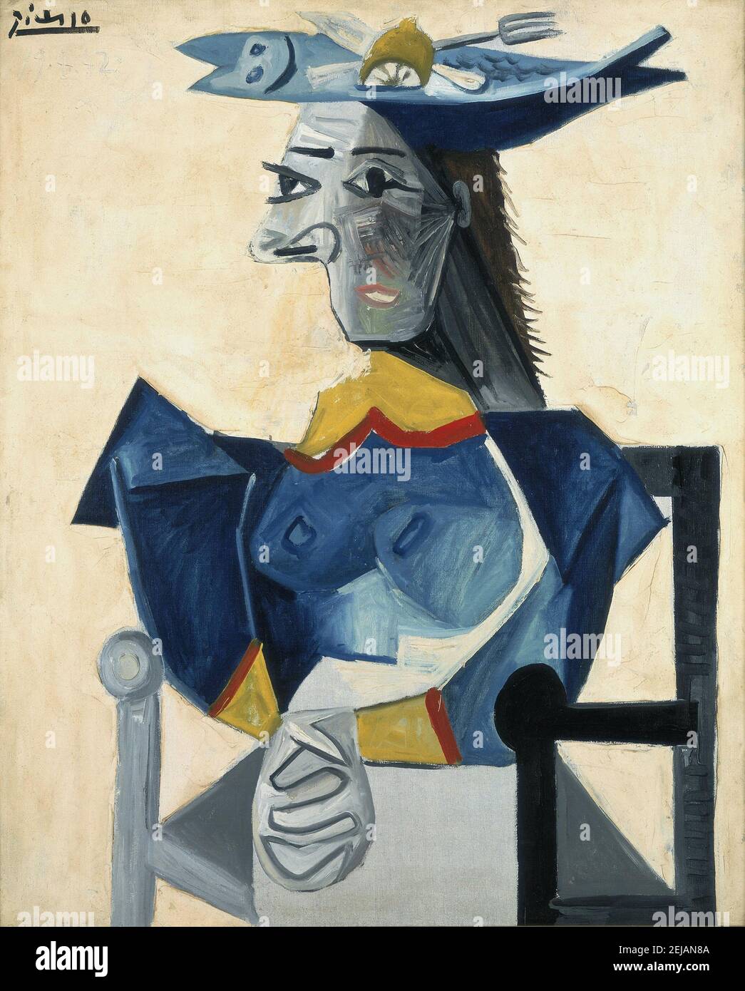 Femme assise au chapeau-poisson (Seated Woman with a Fish-hat). Museum:  Stedelijk Museum, Amsterdam. Author: PABLO PICASSO Stock Photo - Alamy
