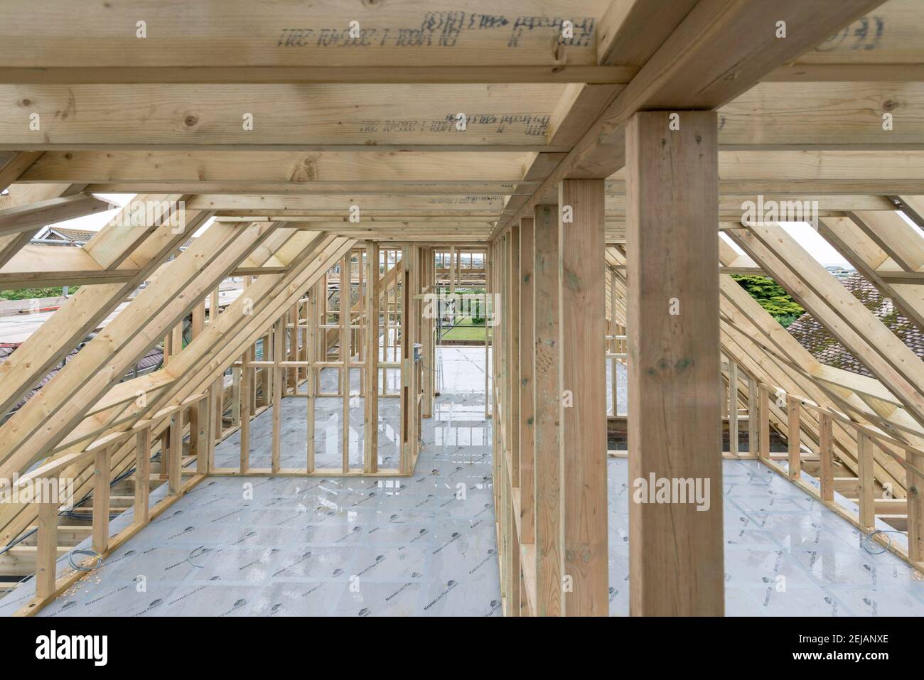 A residential house gets the roof converted to double the size of the house giving the owners more space. Stock Photo