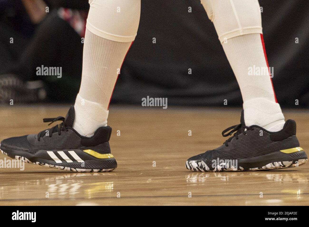 Jan 14, 2020; Memphis, Tennessee, USA; A view of the shoes of Houston  Rockets guard Eric Gordon (10) during the game between the Memphis  Grizzlies and the Houston Rockets at FedExForum. Mandatory