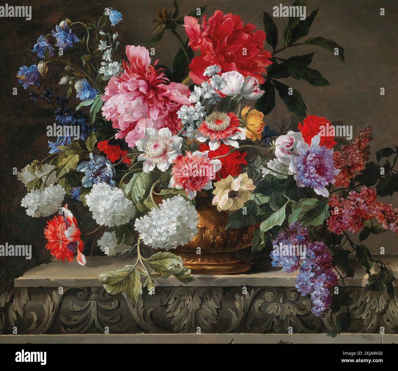 Still life of roses, tulips, anemones and lilac. Museum: PRIVATE COLLECTION. Author: Nicolas Baudesson. Stock Photo