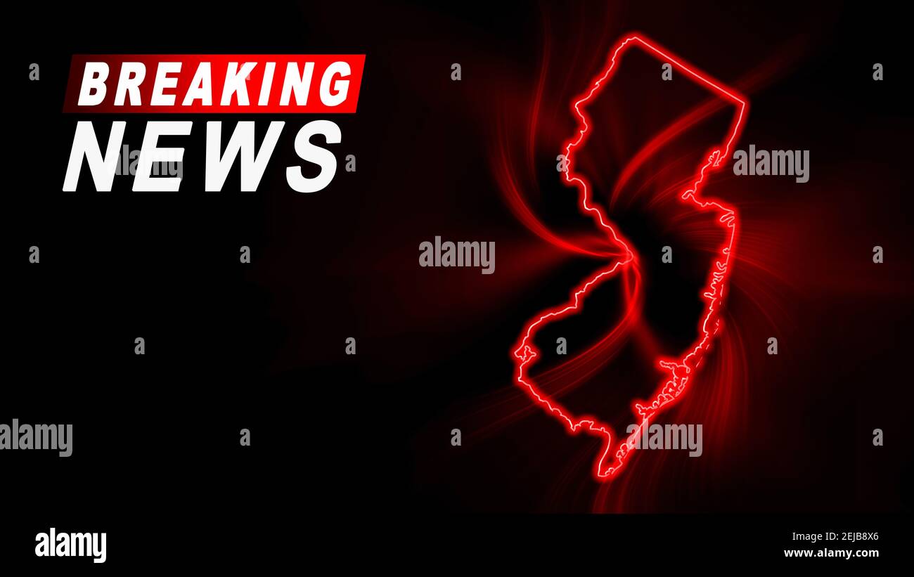 Breaking News Map of New Jersey, outline red glow map, on dark Background  Stock Photo - Alamy