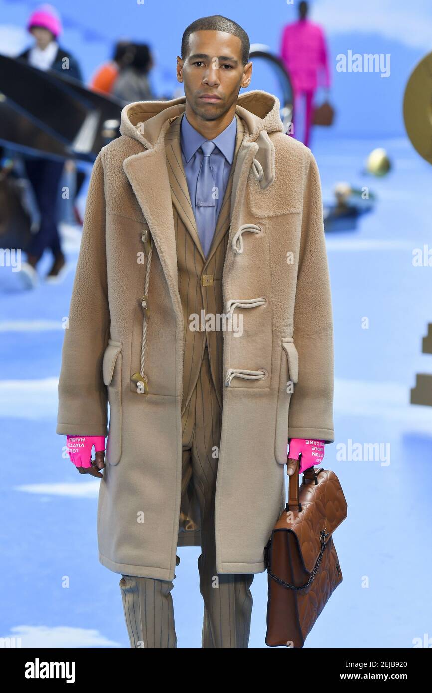 Model walks on the runway during the Louis Vuitton fashion show during  Paris Fashion Week Mens Fall Winter 2020-2021 in Paris, France on January  16, 2020. (Photo by Jonas Gustavsson/Sipa USA Stock