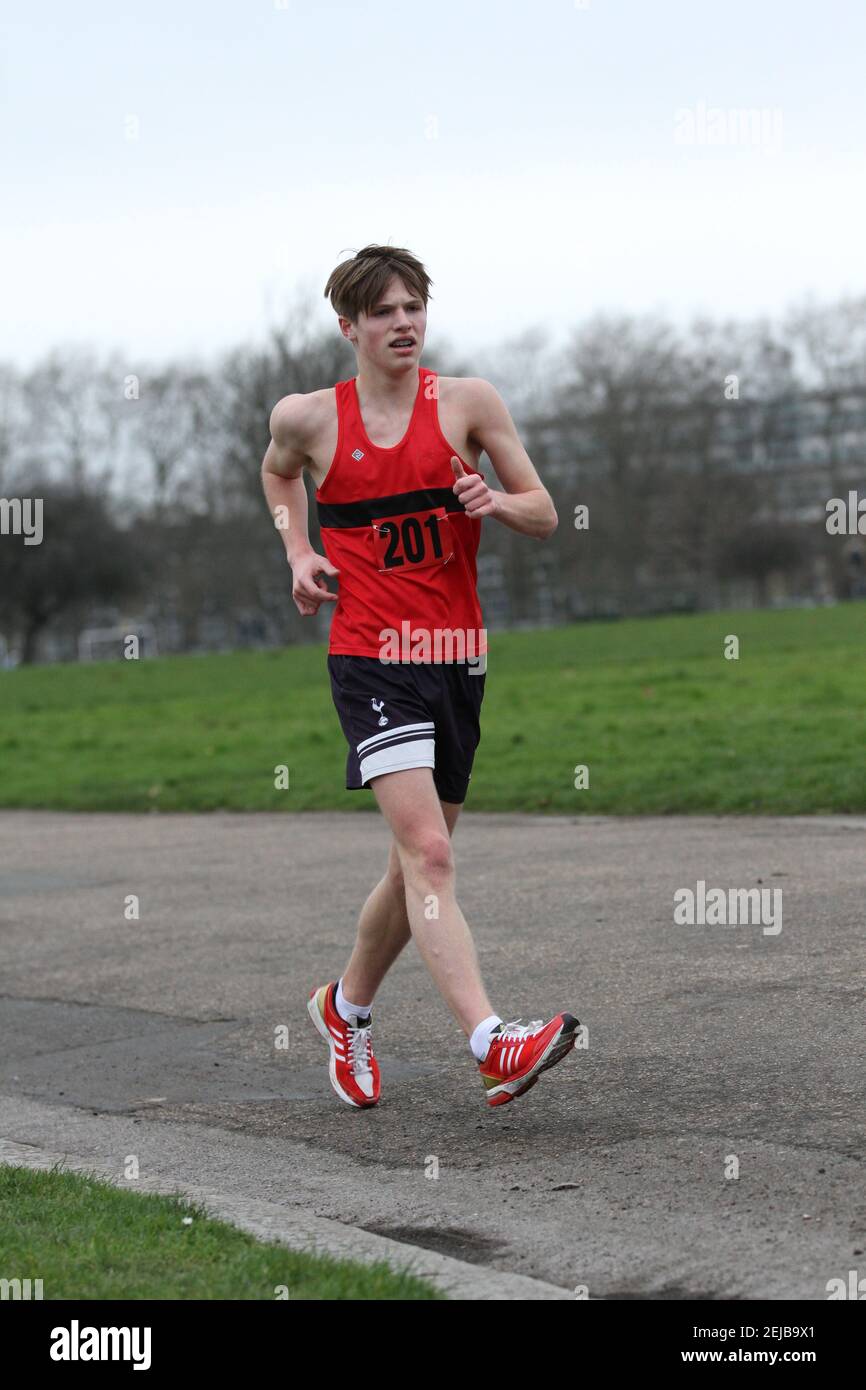 Cameron Corbishley aged 15 completing in the London Open Race Walk Stock Photo