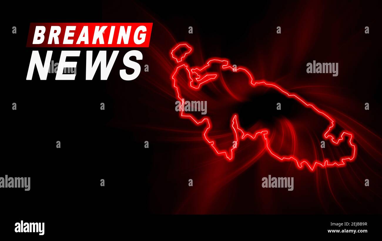 Breaking News Map of Aland Islands, outline red glow map, on dark Background Stock Photo