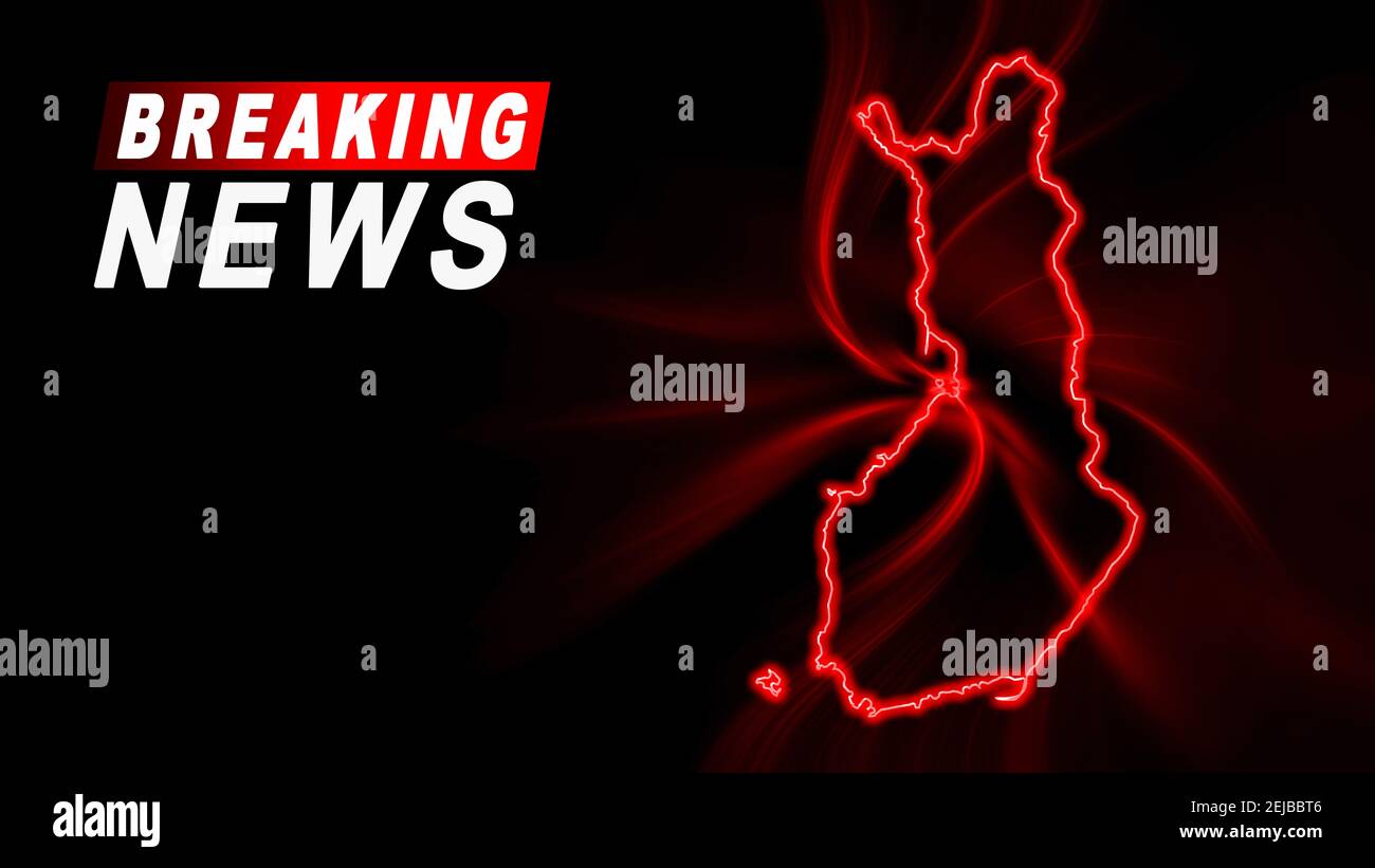 Breaking News Map of Finland, outline red glow map, on dark Background Stock Photo