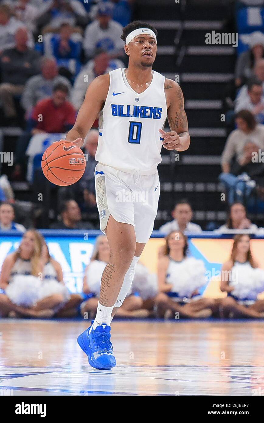 Jan 17, 2020: Saint Louis Billikens guard Jordan Goodwin (0) brings the ...