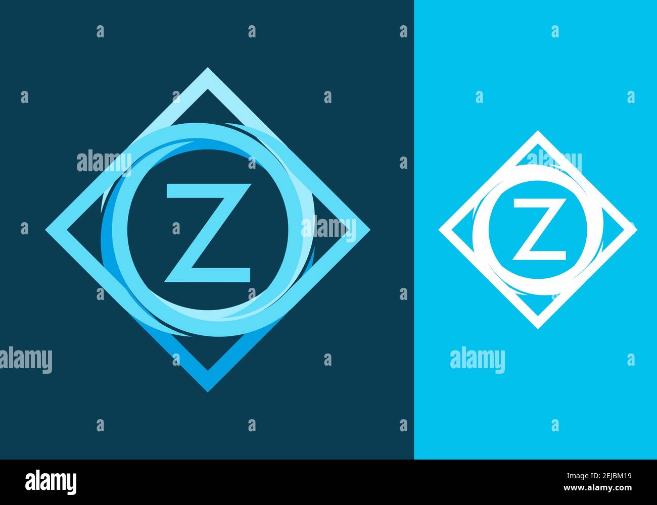 Blue of Z initial letter in square circle frame design Stock Vector ...