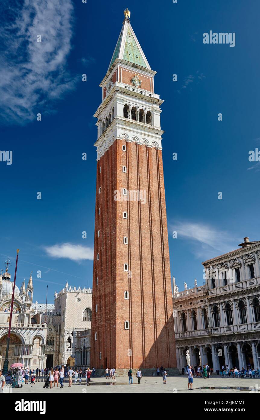 St Mark's Campanile or St Mark's tower at Saint Mark's Square, bell tower of St Mark's Basilica, Campanile di San Marco, Venice, Veneto, Italy Stock Photo