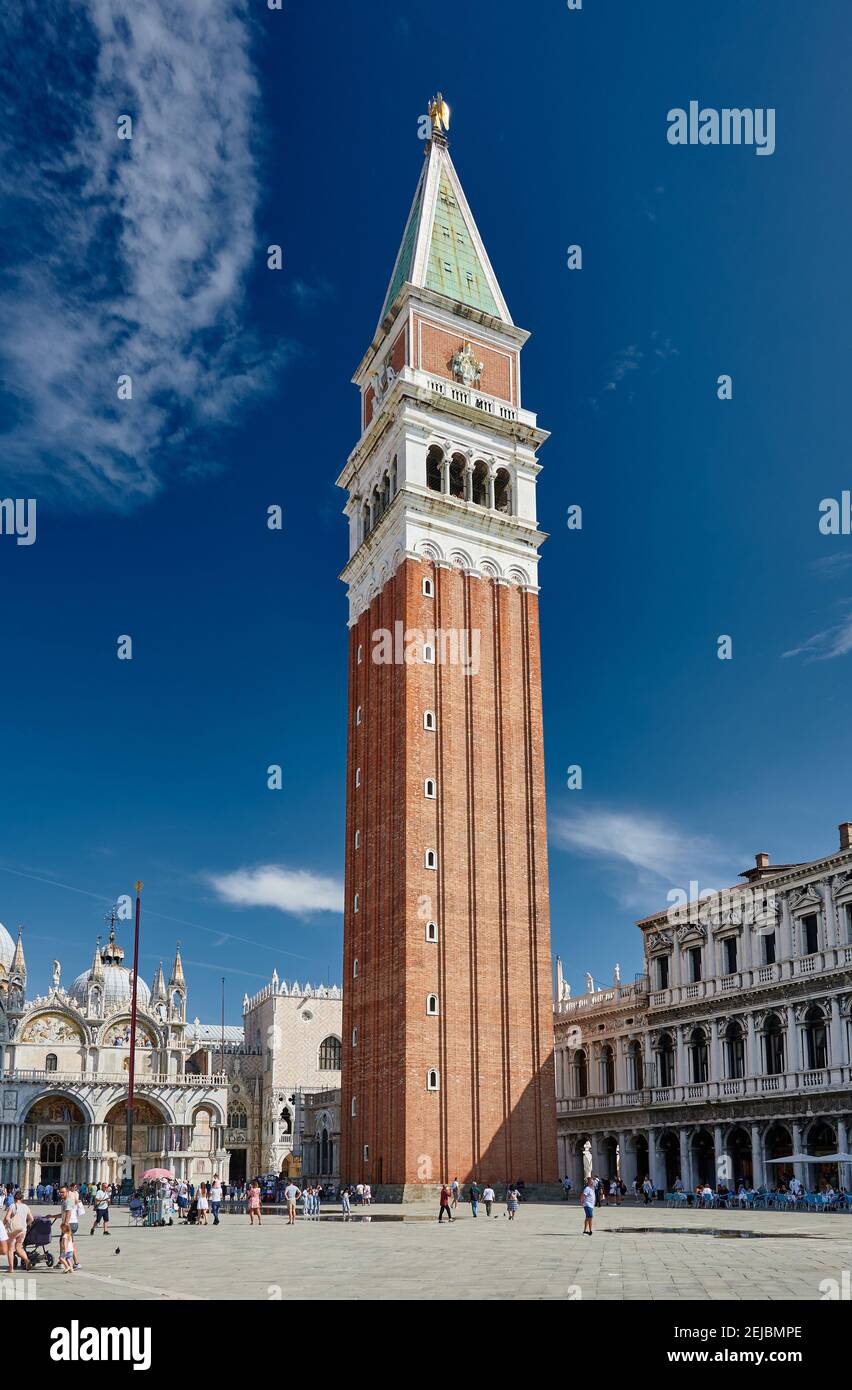 St Mark's Campanile or St Mark's tower at Saint Mark's Square, bell tower of St Mark's Basilica, Campanile di San Marco, Venice, Veneto, Italy Stock Photo
