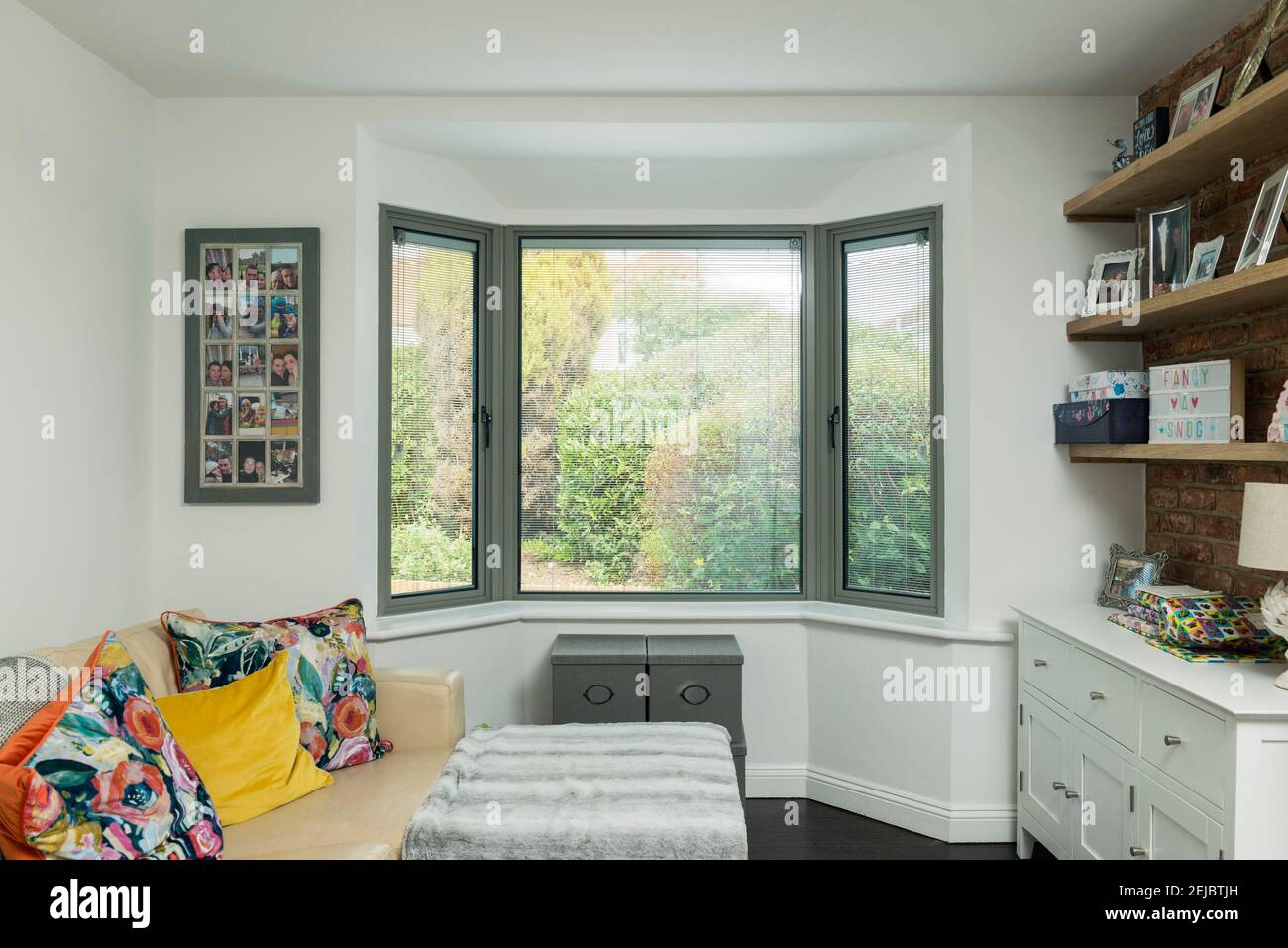The inside of double glazing windows from a modern British home Stock
