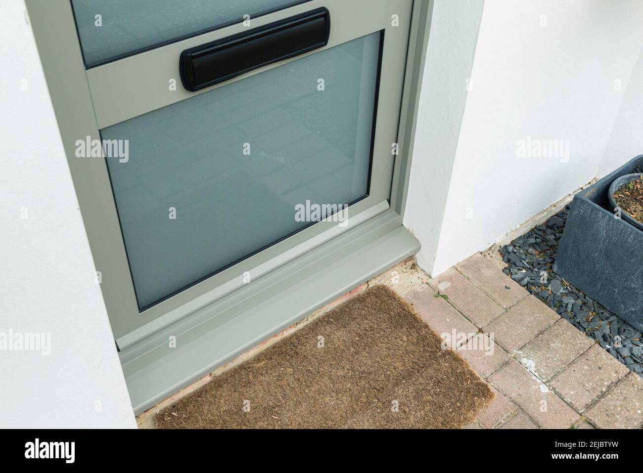 Close up details of double glazed grey window frames and doors Stock Photo