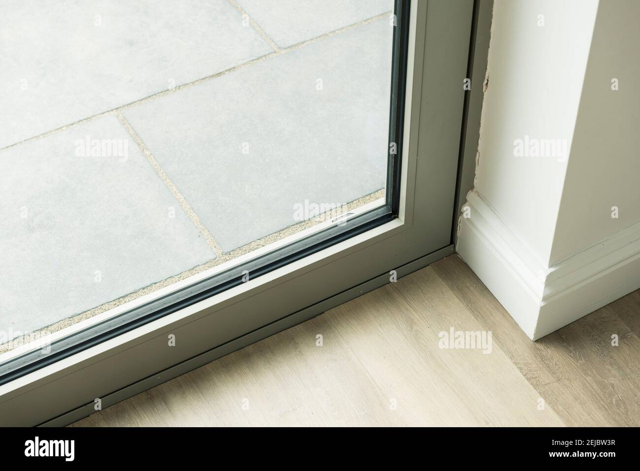 Close up details of double glazed grey window frames and doors Stock