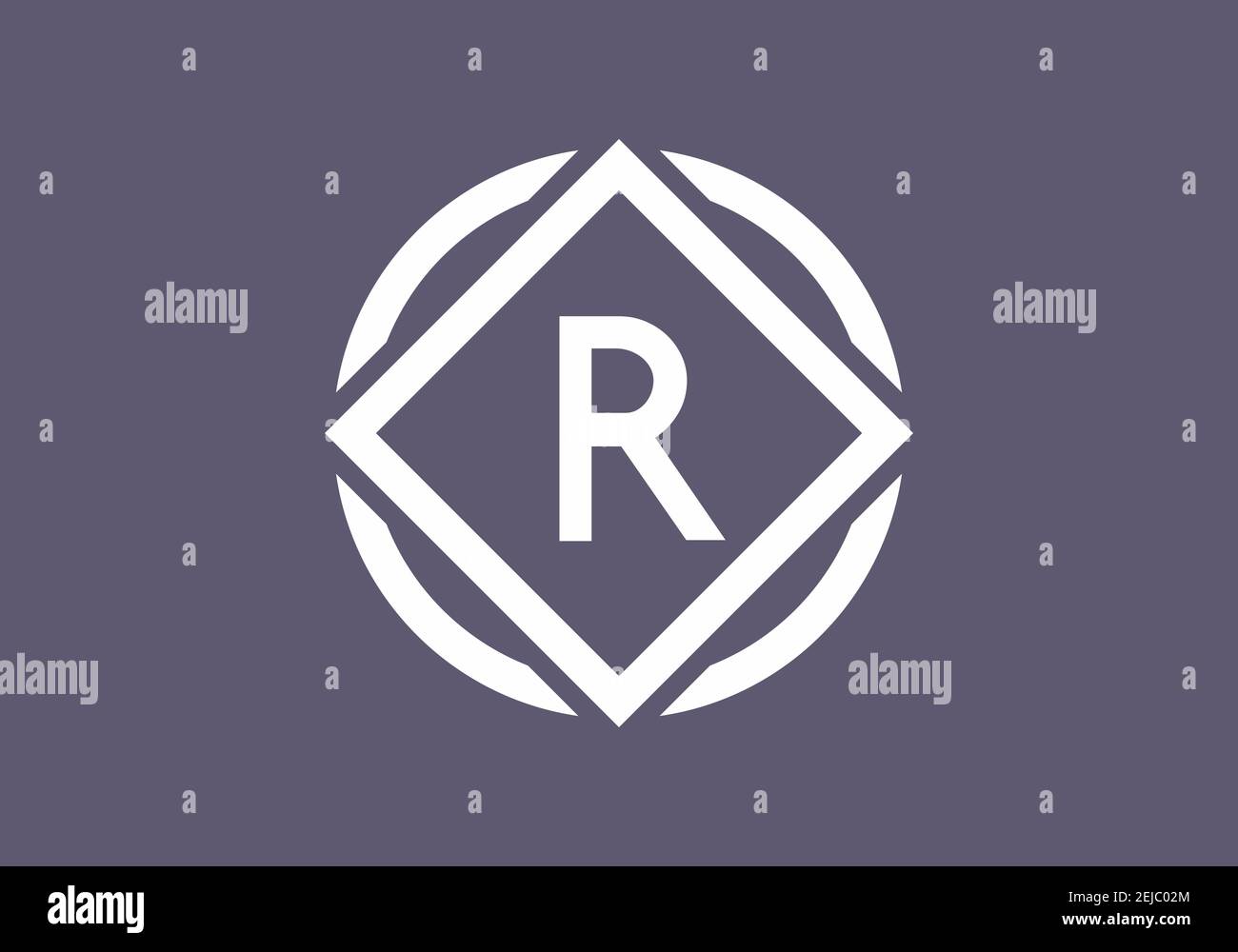 Grey white of R initial letter in circle and square frame design Stock ...