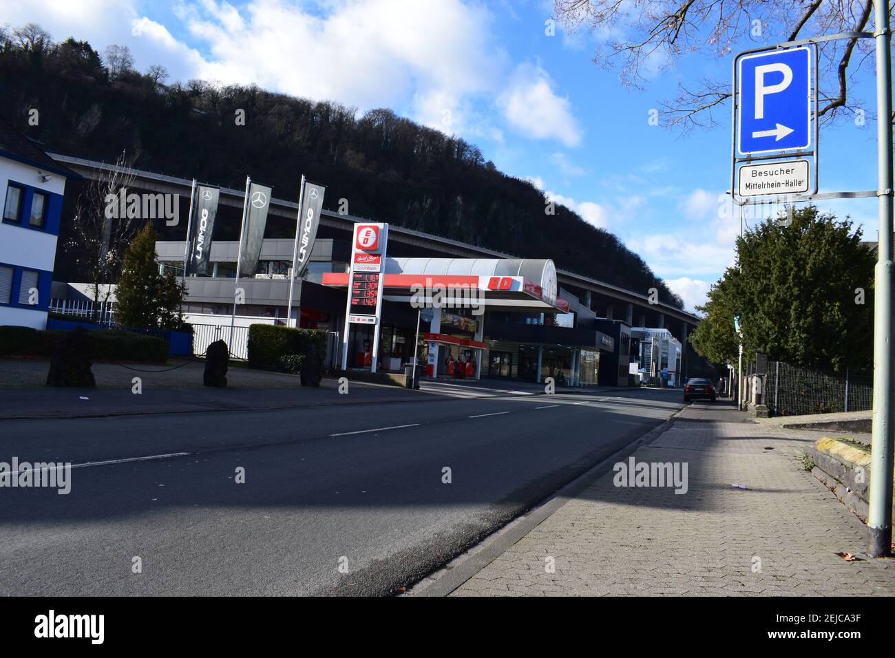petrol station at the Rhine Stock Photo