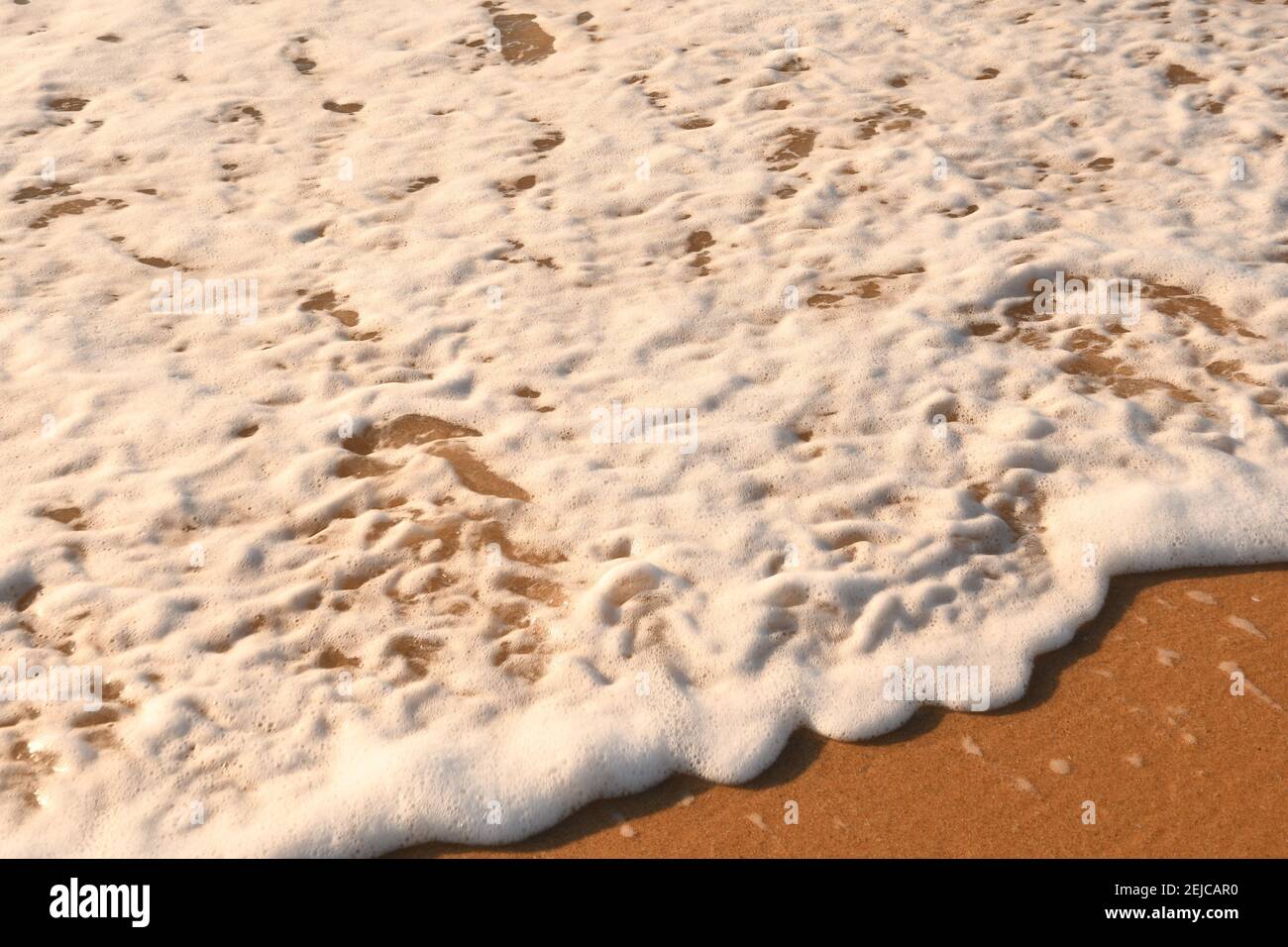 Foamy sea wave and the sandy shore Stock Photo - Alamy