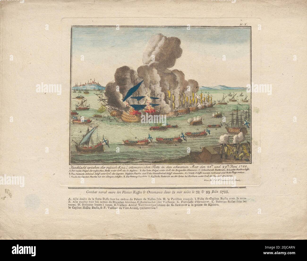 Naval battle between the Russian and Ottoman fleet in the Black Sea on June 28 and 29, 1788. Museum: PRIVATE COLLECTION. Author: ANONYMOUS. Stock Photo