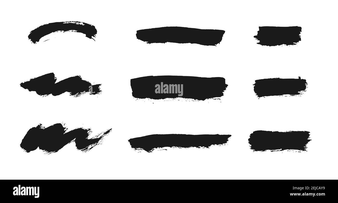Vector black paint strokes. Freehand drawing brush ink elements. paintbrush set Stock Vector