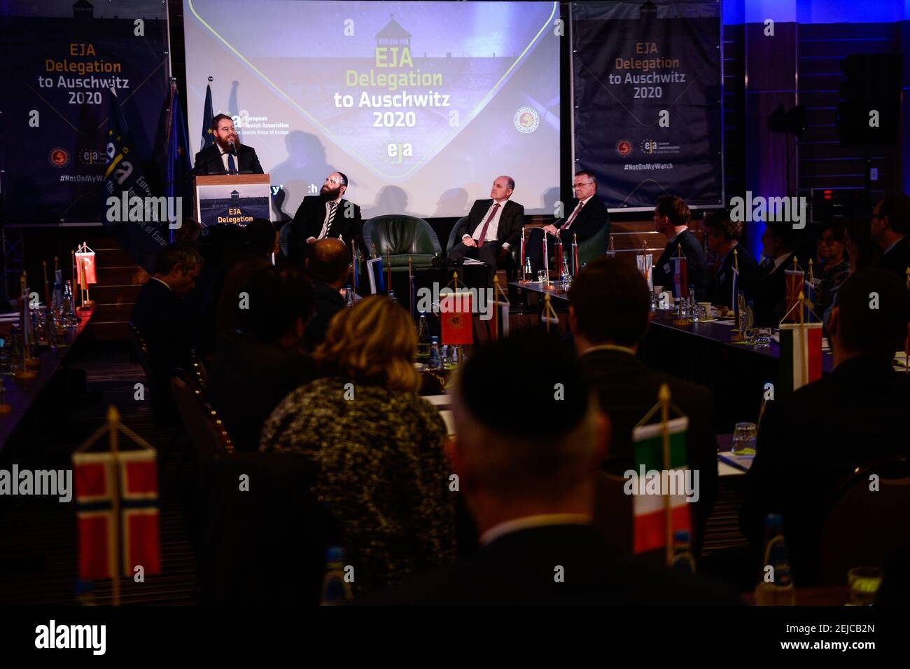 Action and Protection League, Chairman Rabbi Shlomo Koves speaks during a  panel discussion of the European Jewish Association conference on Anti  Semitism in Krakow. A delegation of more than 100 European leaders,