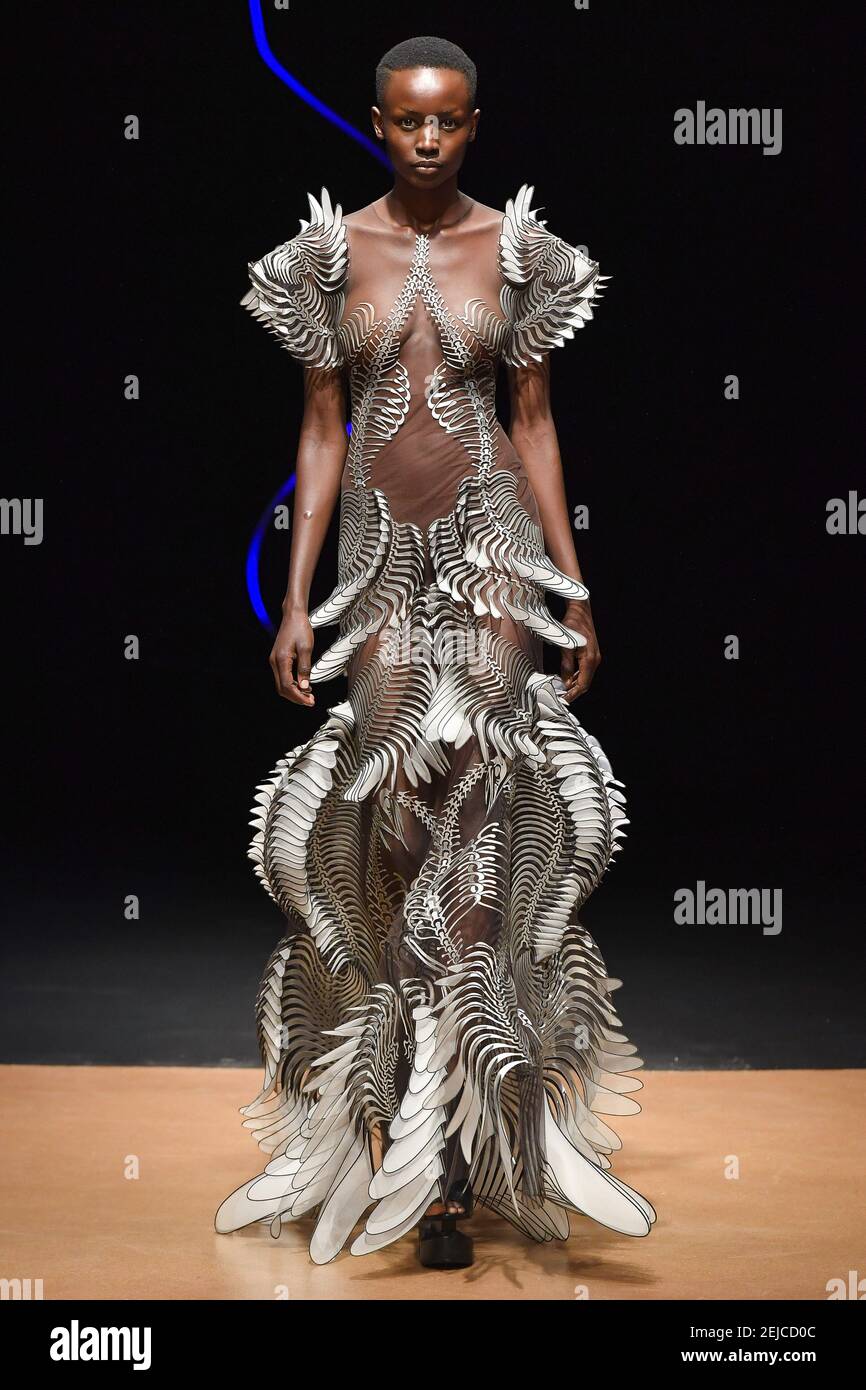 Model walks on the runway during the Iris van Herpen Haute Couture fashion  show during Haute Couture Spring Summer 2020 in Paris, France on Jan. 20,  2020. (Photo by Jonas Gustavsson/Sipa USA