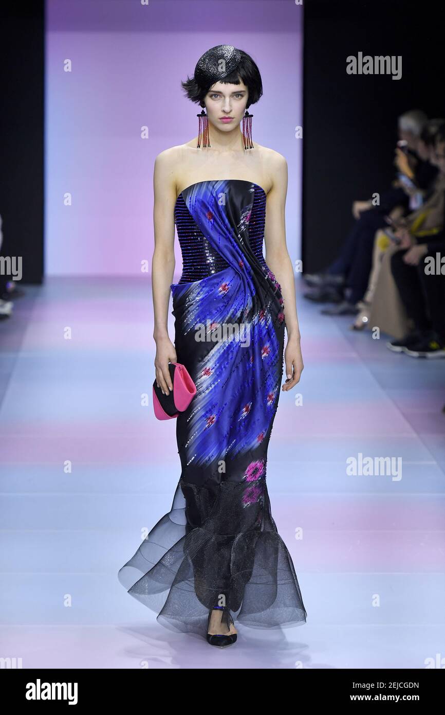 Model walks on the runway during the Giorgio Armani Prive Haute Couture  fashion show during Haute Couture Spring Summer 2020 in Paris, France on  Jan. 21, 2020. (Photo by Jonas Gustavsson/Sipa USA