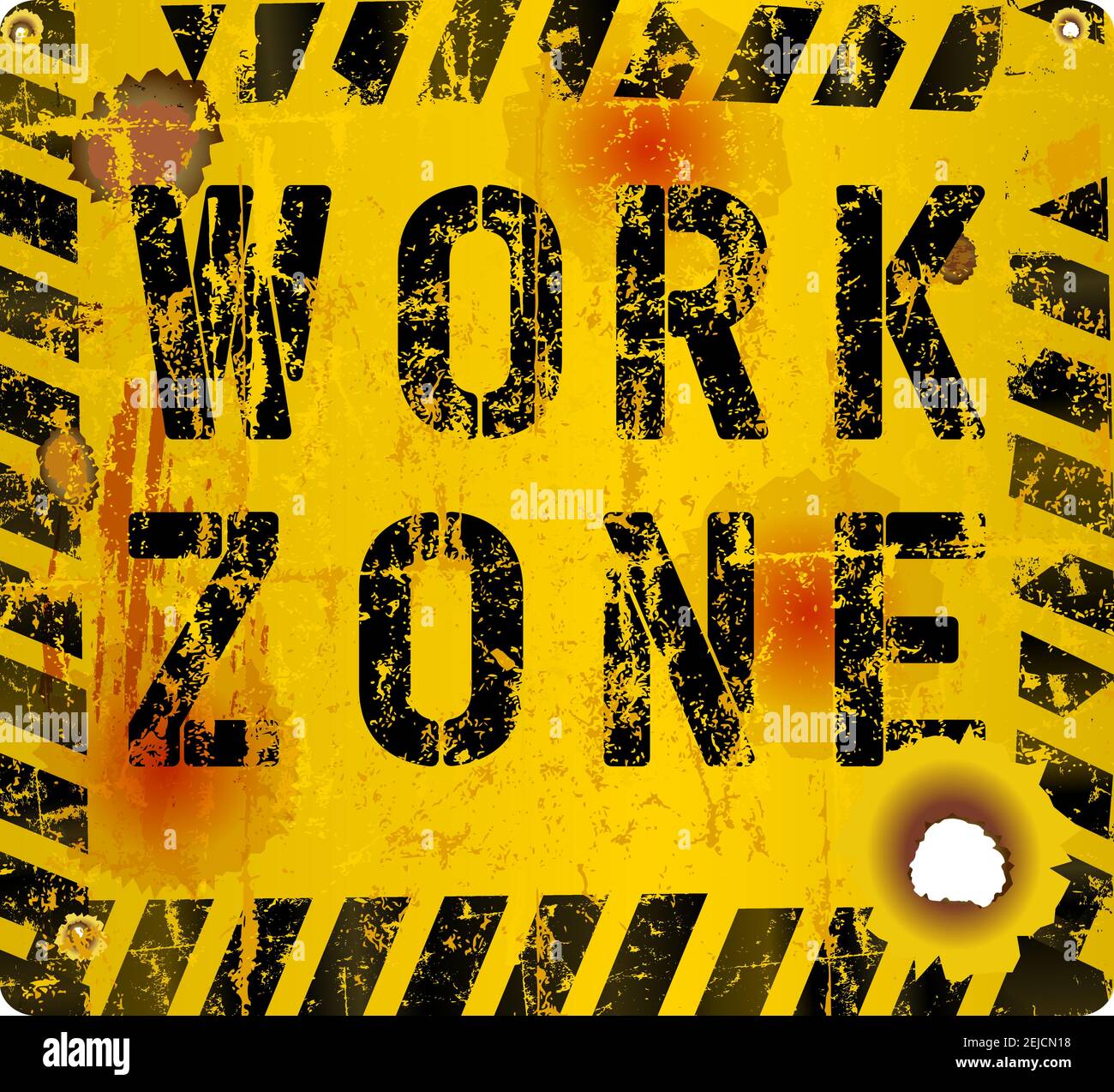 work zone sign, worn and grungy,scalable vector illustration, fictional