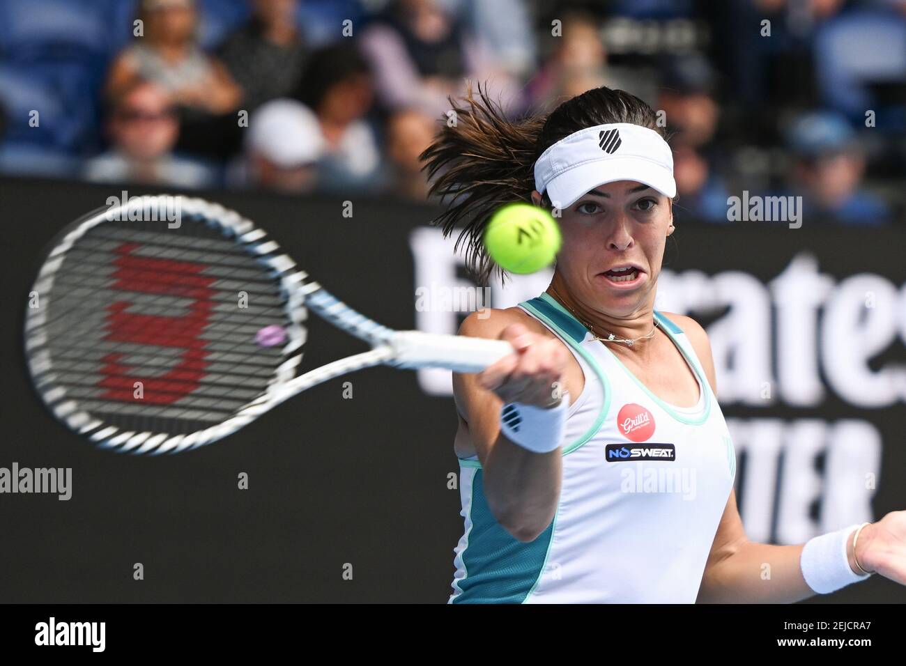 January 23, 2020: AJLA TOMLJANOVIC (AUS) in action against GARBINÌƒE MUGURUZA (ESP) on Rod Laver Arena in a Women's Singles 2nd round match on day 4 of Australian Open in